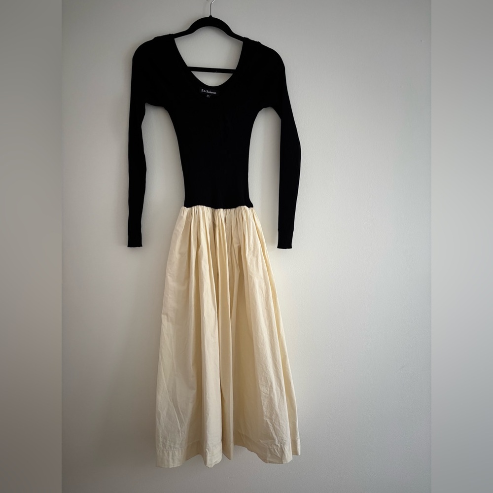 En Saison Black and Cream Long Sleeve Dress